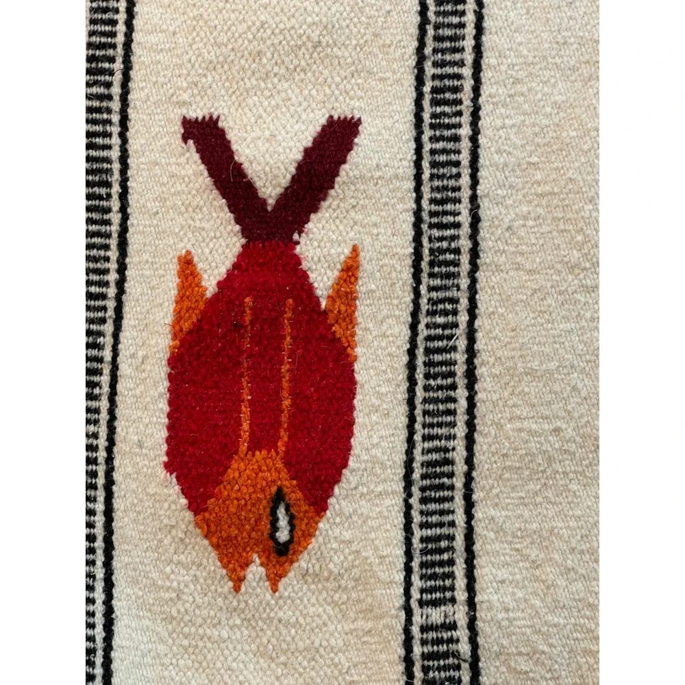 Vintage Mexican/Native Wool Fish Rug Wall /Hanging Folk Coastal Tapestry 80x42